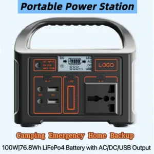 100W Portable Power Station, 76.8Wh LiFePO4 Battery with AC/DC/USB Output, Solar Charging for Camping Emergency Home Backup