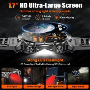 2026 New TANK Ultra 1400mAh Battery Military Smart Watch 10ATM Waterproof Heart Rate Tactical LED Flashlight Men Sports Bracelet — image 6