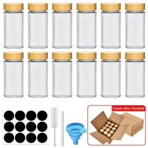 6/12/24pcs Glass Spice Jars with Bamboo Lids Or Metal Lids Include Minimalist Spice Labels Stickers Collapsible Funnel Jar Set — image 10