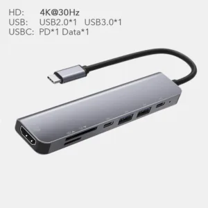 7 in 1 Type C USB 3.1 HDTV 4K 30Hz Video USB 3.0 USB2.0 SD TF Card Slot Reader Data USB-C PD Charging Hub Adapter for Macbook — image 7