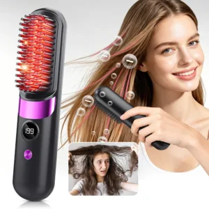 Portable Hair Straightener Brush 4 Temp Setting Cordless Straightening Comb LED Display Ceramic Coating Ionic Technology USB