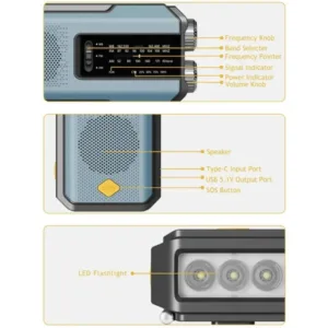 Weather Radio Emergency Multifunctional Radio FM AM WB Hand Crank Solar USB Charging 2000mAh Power Bank LED Flashlight Torch — image 6