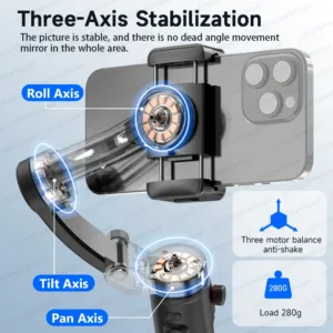 Axis Handheld Gimbal Stabilizer for Smartphone iPhone Android Mobile Phone Anti Shake Video Recording, with Removable Remote — image 2