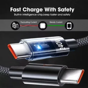 240W Nylon Cable USB Type C Super Fast Charging Cable For Samsung Xiaomi Huawei Honor LED Digital Display Fast Charger Data Cord — image 3