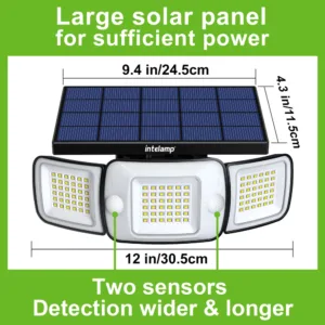 intelamp 6000mah Outdoor Solar Light Security Flood Light Spotlight Larger Solar Panel Two Motion Sensor For Garden Yard Garage — image 3