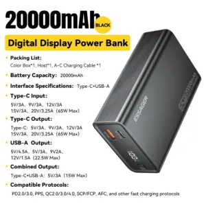Essager Power Bank 20000mAh Portable PD 65W Fast Charging Mobile Phone External Battery Powerbank For IPhone17 16 15 Laptop Mac — image 7
