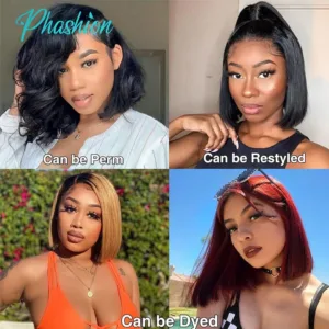 Phashion 2x6 4x4 Glueless Straight Short Bob Wigs With Natural Hairline For Black Women 100% Remy Human Hair Blunt Cut On Sale — image 6