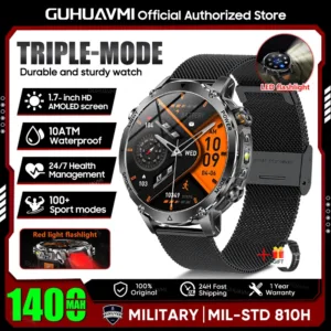 2026 New TANK Ultra 1400mAh Battery Military Smart Watch 10ATM Waterproof Heart Rate Tactical LED Flashlight Men Sports Bracelet — image 13