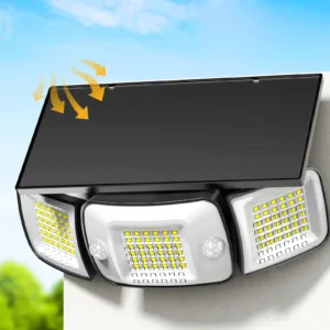 intelamp 6000mah Outdoor Solar Light Security Flood Light Spotlight Larger Solar Panel Two Motion Sensor For Garden Yard Garage
