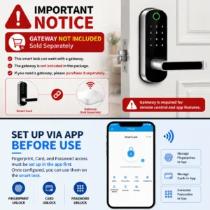 Smart Fingerprint Door Lock App Remote Control Keyless WIFI Digital Touchscreen Lock NFC IP67 Waterproof with 2 IC Cards — image 4