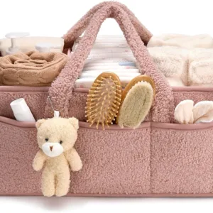 Baby Diaper Caddy Organizer for Changing Table, Plush Diaper Stackers & Caddies Diaper Bag with Teddy Bear,Diaper Storage Basket — image 9